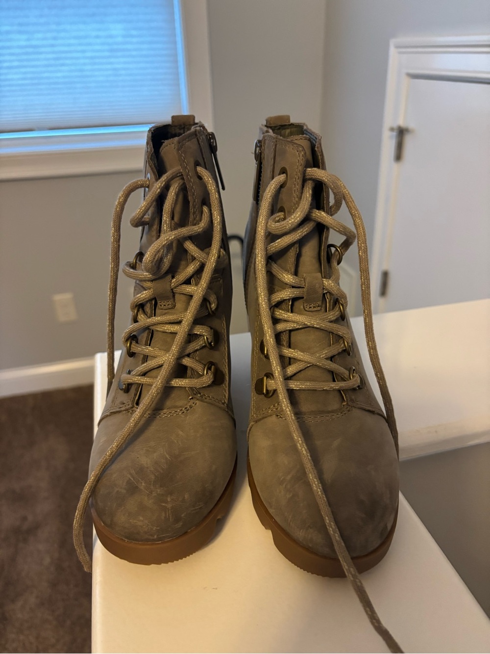 Sorel Taupe Lace-Up Wedge Boots